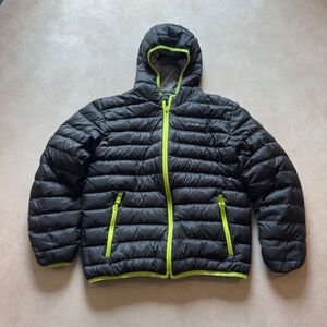 Eddie Bauer Down filled reversible coat • size youth medium • black gray lime